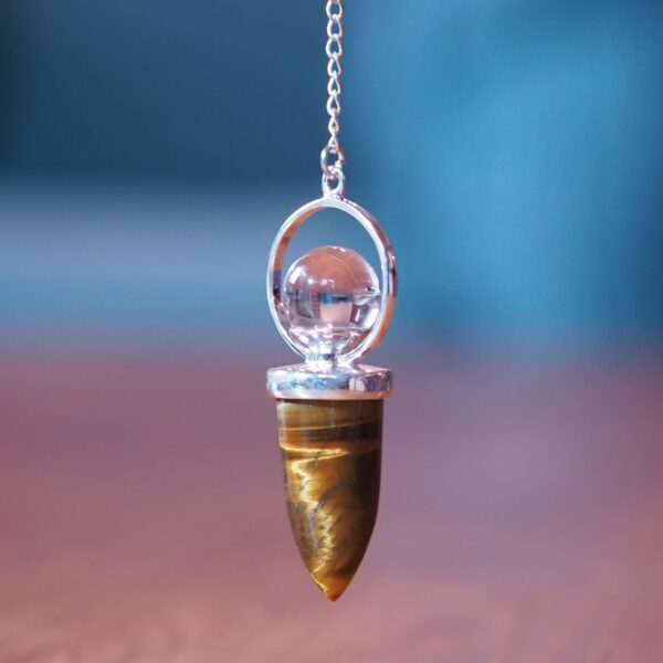 Pendule Œil de tigre et Cristal de Roche 2 Pièce unique