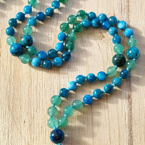 Mala en Pierre :  Apatite - Aventurine - Chrysocolle - Cristal de Roche -  Modèle Unique – Image 3