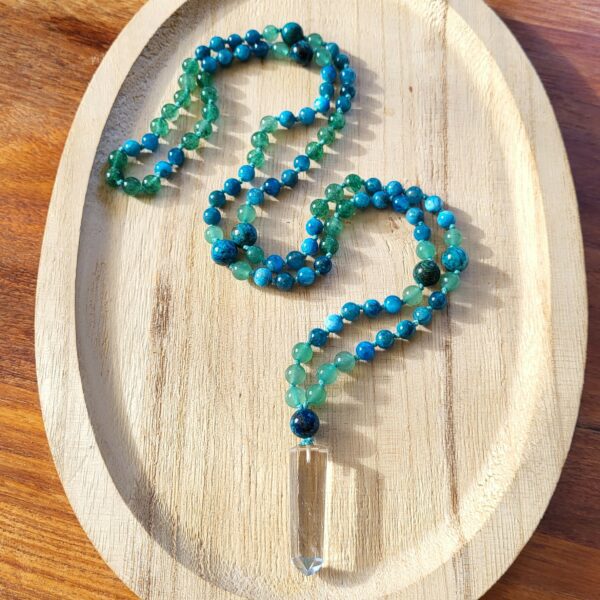 Mala en Pierre :  Apatite - Aventurine - Chrysocolle - Cristal de Roche -  Modèle Unique