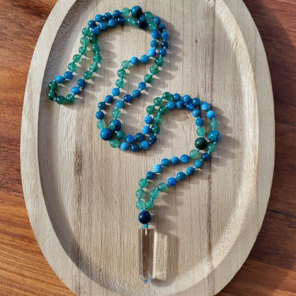 Mala en Pierre :  Apatite - Aventurine - Chrysocolle - Cristal de Roche -  Modèle Unique – Image 4