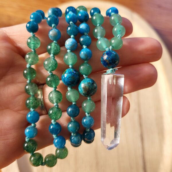 Mala en Pierre :  Apatite - Aventurine - Chrysocolle - Cristal de Roche -  Modèle Unique – Image 7