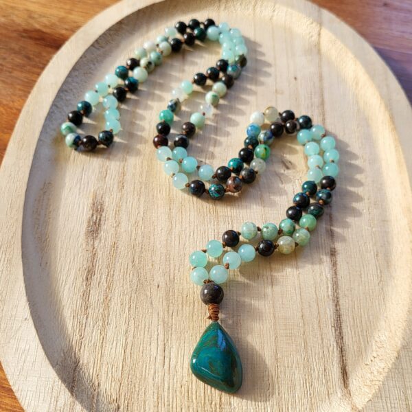 Mala en Pierre : Chrysocolle  - Chrysoprase  - Amazonite africaine - Turquoise -  Modèle Unique – Image 3