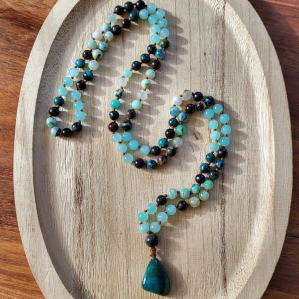 Mala en Pierre : Chrysocolle  - Chrysoprase  - Amazonite africaine - Turquoise -  Modèle Unique