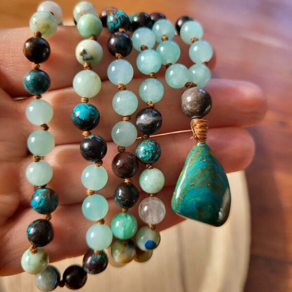 Mala en Pierre : Chrysocolle  - Chrysoprase  - Amazonite africaine - Turquoise -  Modèle Unique – Image 6