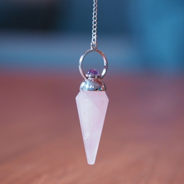 Pendule Cône Quartz rose et améthyste n°2 Pièce unique